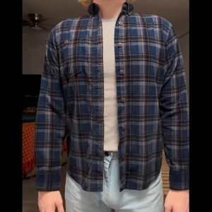 Red Head Brand Blue Plaid Flannel Button up